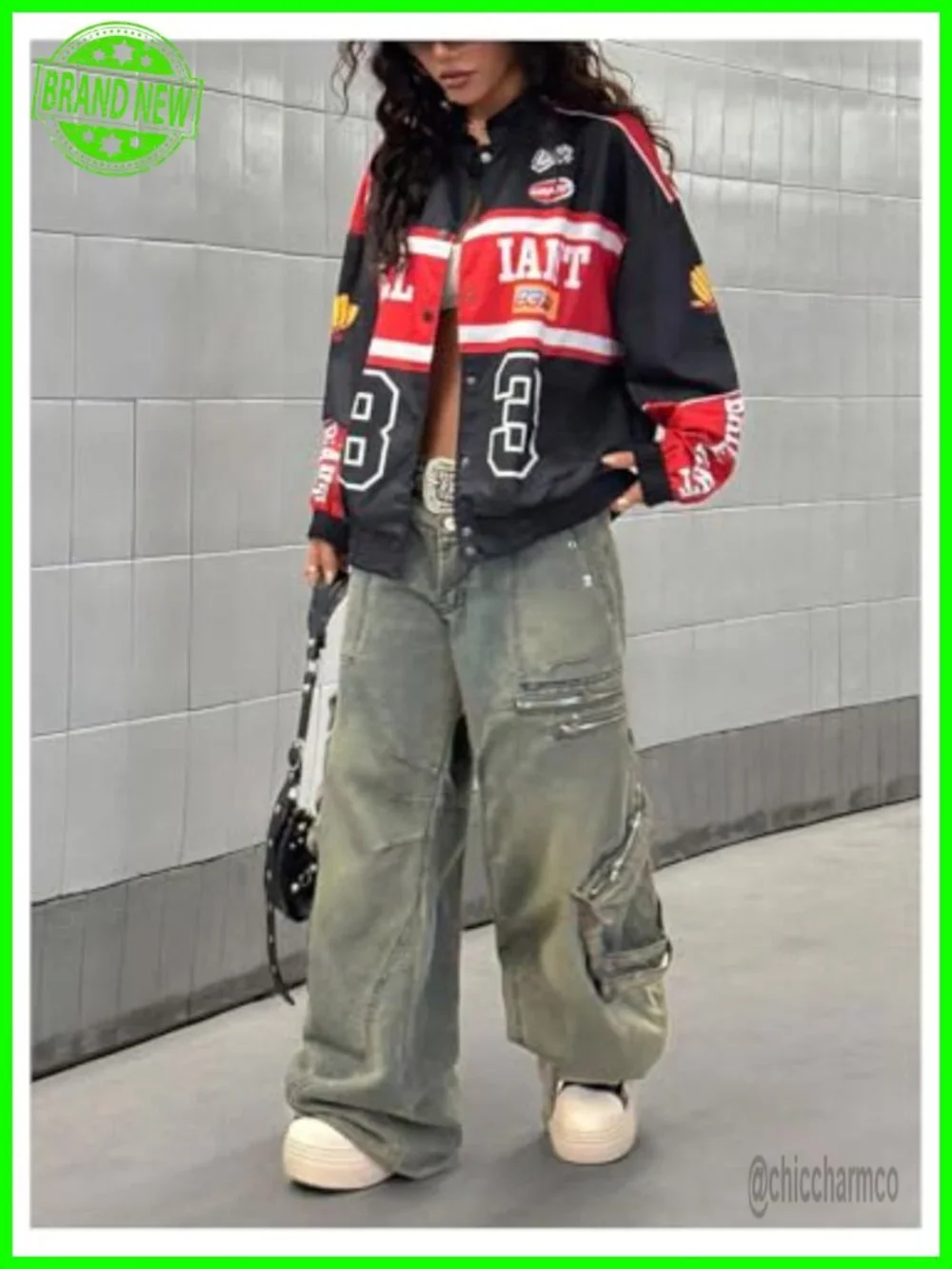 Y2K Varsity Jacket Color Block Long Sleeve Vintage Racing Bomber Coat